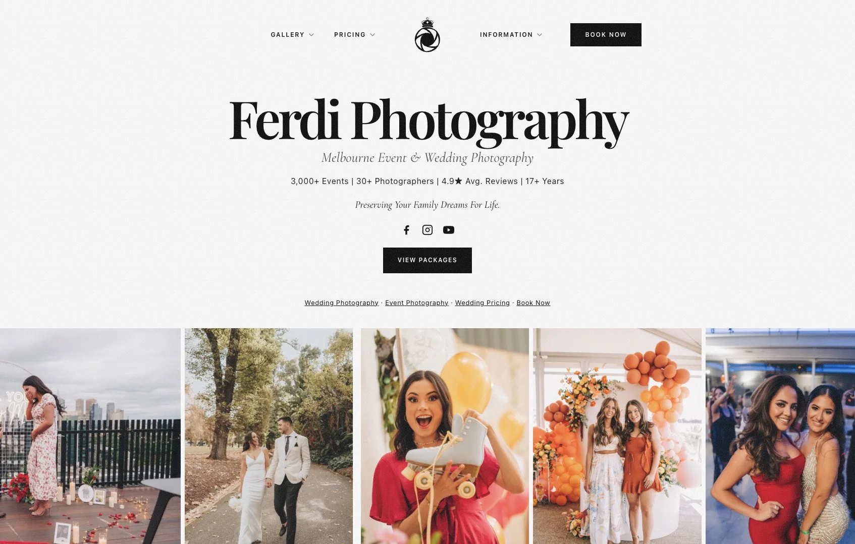 The business the Autopilot CRM runs: ferdi.photography — 3,000+ events, 30+ photographers, 4.9★
